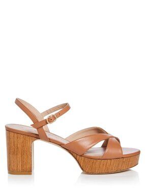 NEW! $700 Stuart Weitzman Women's Carmen Midi Platform Sandals Brown Size 8